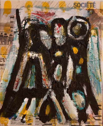 epiphanie collage papier journal acrylique sur toile 27cmx22cm 1