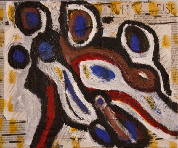 epiphanie collage papier journal acrylique sur toile 27cmx22cm 2