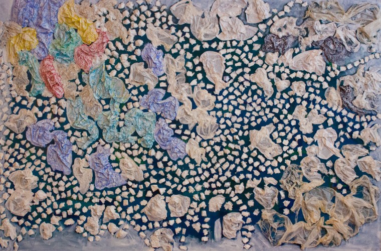 mer froissee papier japon froisse acrylique. 130 cm x 195 cm